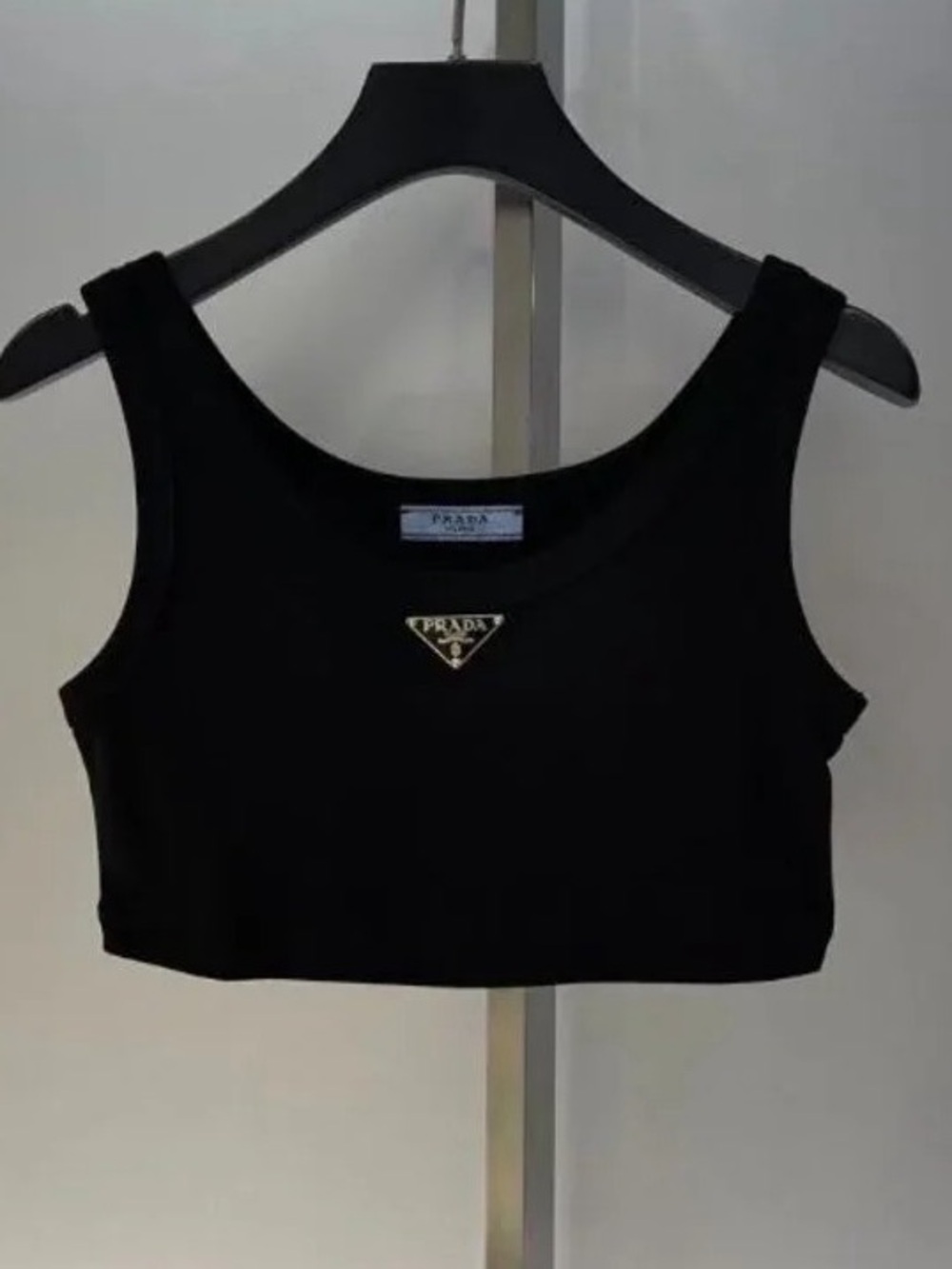 Prada Black U-Neck Ribbed Cropped Tank Top